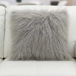 Light Gray Mongolian Sheepskin Fur Cushion Made To Order Custom Sizes Double/Single Sided - thumbnail 1