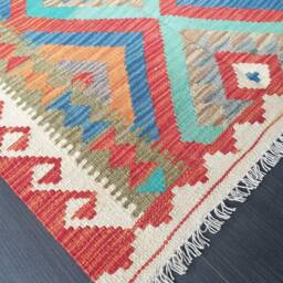 Classic Kilim Rug, Handmade Artisan Afghan Turkish Persian Qashqai Navajo Bohemian Natural Wool Flatweave Multicolour Rug 151x96 cm - thumbnail 2