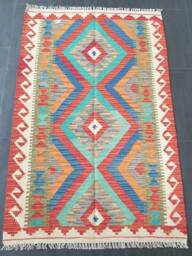 Classic Kilim Rug, Handmade Artisan Afghan Turkish Persian Qashqai Navajo Bohemian Natural Wool Flatweave Multicolour Rug 151x96 cm - thumbnail 1