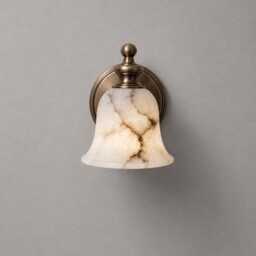 Handcrafted Brass Alabaster Wall Sconce - Bathroom Vanity Light Mid Century Bedside Lamp Home Decor - thumbnail 2