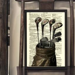 Antique Dictionary Art Print Golf Bag & Clubs Illustration - thumbnail 3