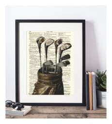 Antique Dictionary Art Print Golf Bag & Clubs Illustration - thumbnail 1