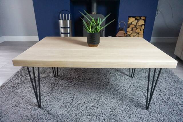 Oak Coffee Table - Hairpin Metal Legs, Smooth Wood - 60cm X 100cm - image 1