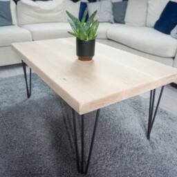 Oak Coffee Table - Hairpin Metal Legs, Smooth Wood - 60cm X 100cm - thumbnail 2