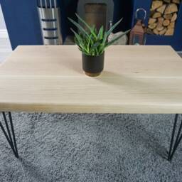 Oak Coffee Table - Hairpin Metal Legs, Smooth Wood - 60cm X 100cm - thumbnail 3