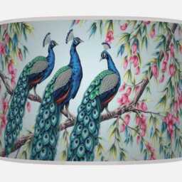 Peacock Tree Lampshade - Elegant Handmade Pendant Drum Bird Print Cylinder Light Shade - thumbnail 2