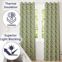 Yellow Garden Flowers Blue Background Seamless Botanical Pattern Readymade Eyelet Ring Top Thermal 100% Blackout Curtains - thumbnail 3