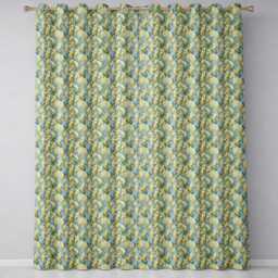 Yellow Garden Flowers Blue Background Seamless Botanical Pattern Readymade Eyelet Ring Top Thermal 100% Blackout Curtains - thumbnail 2