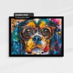 King Charles Spaniel Wearing Glasses Painting Framed Poster Print & Canvas Wall Decor Art Home Living Room Dog Gift Idea Pet - thumbnail 2