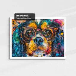 King Charles Spaniel Wearing Glasses Painting Framed Poster Print & Canvas Wall Decor Art Home Living Room Dog Gift Idea Pet - thumbnail 3