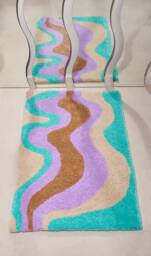 Handmade Tufted Rug in Wavy Lavender, White, Teal, Brown Design, Retro 70S Style, Accent Rug, Area Rug - thumbnail 1