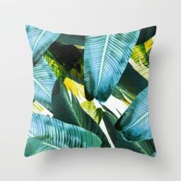 Banana Leaf Pillow, Cushion, Throw Pillows 16x 16, 18x18 Or 20x20 Inches, Palm Print, Original Design, Tropical Greens, Turquoise