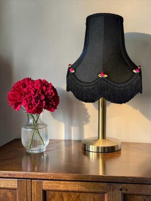 Traditional Black Fabric Roses Lampshade Handmade For Table & Floor Standard Lamps Shades, Wall Light Fixtures, Ceiling Pendant Fittings - image 1