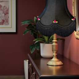 Traditional Black Fabric Roses Lampshade Handmade For Table & Floor Standard Lamps Shades, Wall Light Fixtures, Ceiling Pendant Fittings - thumbnail 2