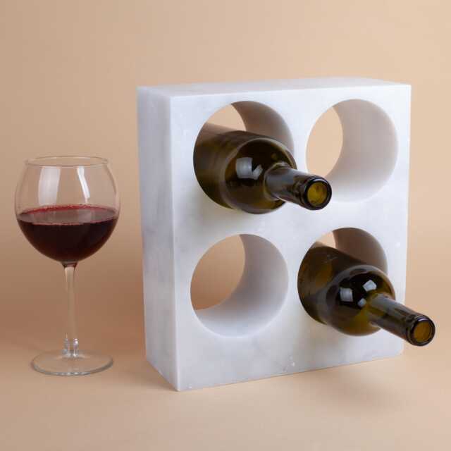 Handmade White Marble Wine Bottle Holder Modern Stone Rack - image 1