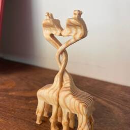 Kissing Giraffes Miniature Wood Carving Hand Carved Carolina Pine - thumbnail 2