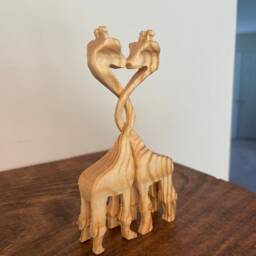 Kissing Giraffes Miniature Wood Carving Hand Carved Carolina Pine - thumbnail 3