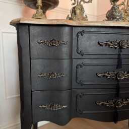 Upcycled French-style Curved Chest Of Drawers - Black Noir Vintage Dresser - thumbnail 3