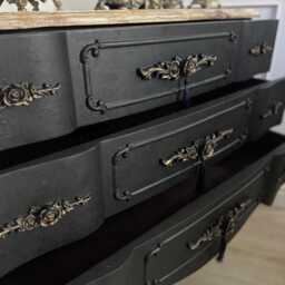 Upcycled French-style Curved Chest Of Drawers - Black Noir Vintage Dresser - thumbnail 4