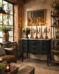 Upcycled French-style Curved Chest Of Drawers - Black Noir Vintage Dresser