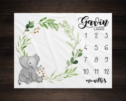 Elephant Milestone Blanket Monthly Growth Tracker Personalized Soft Fleece Baby Shower Gift Newborn Watch Me Grow Boy - thumbnail 1