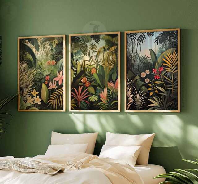 Henri Rousseau Floral Set Of 3 Posters, Boho Wall Print, Botanical Decor, Tropical Jungle Aesthetic, Matisse Art - image 1