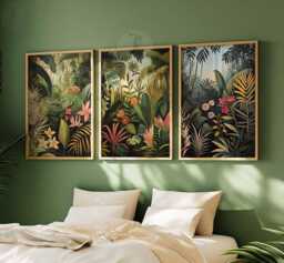 Henri Rousseau Floral Set Of 3 Posters, Boho Wall Print, Botanical Decor, Tropical Jungle Aesthetic, Matisse Art - thumbnail 1
