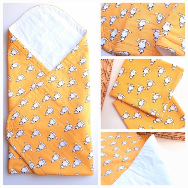 Natural Baby Swaddle Blanket & 2 Large Cloths Set - Quilted Cotton Cute Sheep Mustard Yellow - image 1
