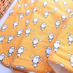 Natural Baby Swaddle Blanket & 2 Large Cloths Set - Quilted Cotton Cute Sheep Mustard Yellow - thumbnail 2