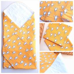 Natural Baby Swaddle Blanket & 2 Large Cloths Set - Quilted Cotton Cute Sheep Mustard Yellow