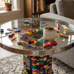 Pop Art Side Table - Transparent Epoxy Resin, Colorful Block Base, Silver Ring Accent - thumbnail 2