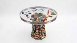 Pop Art Side Table - Transparent Epoxy Resin, Colorful Block Base, Silver Ring Accent