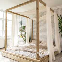 Canopy Curtains, Semi Sheer Linen Bed Custom Canopy Over The Bed, Off White Extra Long Set Of 2 Drapes - thumbnail 3