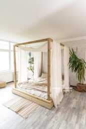 Canopy Curtains, Semi Sheer Linen Bed Custom Canopy Over The Bed, Off White Extra Long Set Of 2 Drapes - thumbnail 1