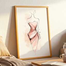 Blush Evening Gown Sketch - Chic Pink Fashion Illustration in Watercolor, Stylish Closet & Dressing Room Wall Art - thumbnail 2