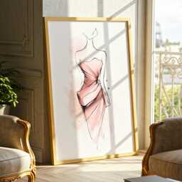 Blush Evening Gown Sketch - Chic Pink Fashion Illustration in Watercolor, Stylish Closet & Dressing Room Wall Art - thumbnail 1