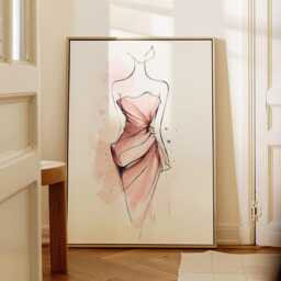 Blush Evening Gown Sketch - Chic Pink Fashion Illustration in Watercolor, Stylish Closet & Dressing Room Wall Art - thumbnail 3