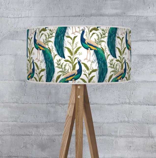 Peacock Feather Drum Lampshade - Navy Blue, Green & Turquoise Ceiling Light Shade - image 1