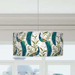 Peacock Feather Drum Lampshade - Navy Blue, Green & Turquoise Ceiling Light Shade - thumbnail 3