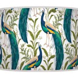 Peacock Feather Drum Lampshade - Navy Blue, Green & Turquoise Ceiling Light Shade - thumbnail 2