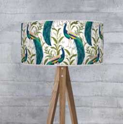 Peacock Feather Drum Lampshade - Navy Blue, Green & Turquoise Ceiling Light Shade - thumbnail 1