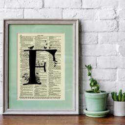 Letter F Monogram With A Modern Twist Printed On Dictionary Page From 1897, Art Print, Wall Decor, Wedding Nursery Decor - thumbnail 3