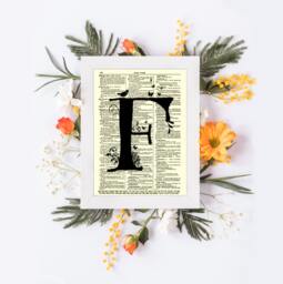 Letter F Monogram With A Modern Twist Printed On Dictionary Page From 1897, Art Print, Wall Decor, Wedding Nursery Decor - thumbnail 1