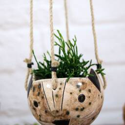 Handmade Cat Hanging Planter Speckled Ceramic Succulent Pot - thumbnail 4