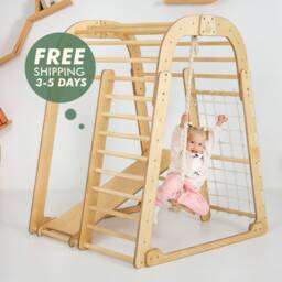Montessori Climbing Gym Birch Wood Kids Indoor Playset - thumbnail 2