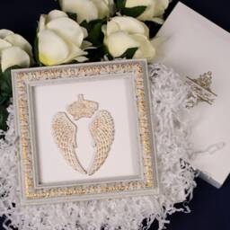 3D Angel Wings Wall Art - Gold & White Room Decor - thumbnail 3