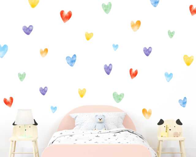 Watercolour Love Heart Wall Stickers in Rainbow Colours, Colourful Decals - image 1
