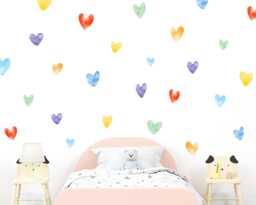 Watercolour Love Heart Wall Stickers in Rainbow Colours, Colourful Decals - thumbnail 1