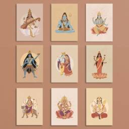 Hindu Deities Postcard Set Of 9, 5x7 In, 13x18 cm, Lakshmi, Kali, Saraswati, Shiva, Durga, Ganesha, Radha, Krishna, Hanuman Art - thumbnail 3