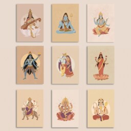 Hindu Deities Postcard Set Of 9, 5x7 In, 13x18 cm, Lakshmi, Kali, Saraswati, Shiva, Durga, Ganesha, Radha, Krishna, Hanuman Art - thumbnail 2